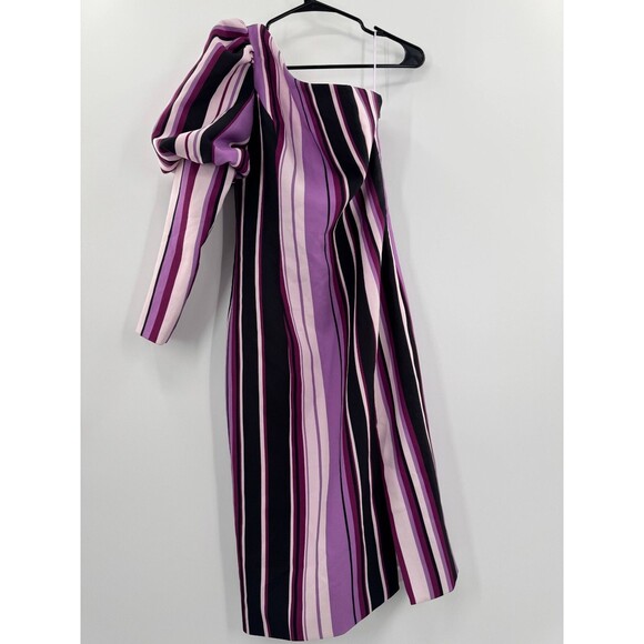 Mossman The New Sensation One-Shoulder Dress Sz 6 Multicolor Striped Split Front